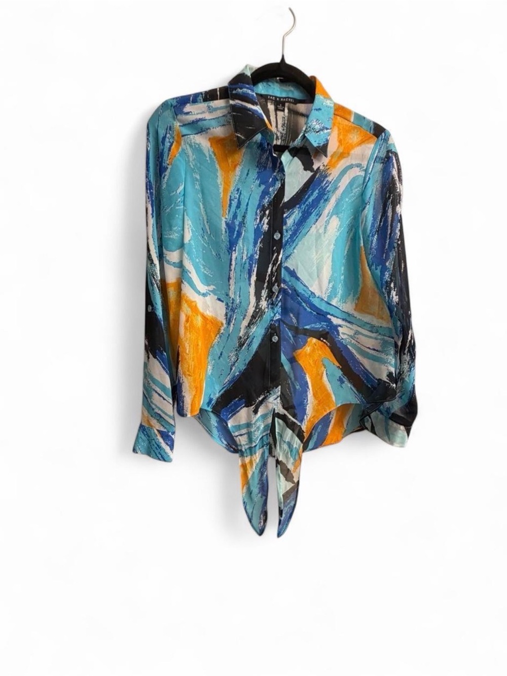 Zac & Rachel Abstract Tie-Front Button Shirt in Blue & Orange